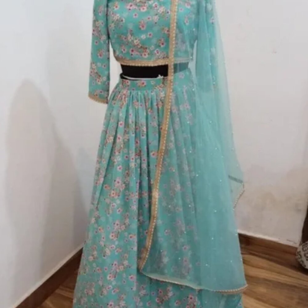 Indian Wedding Guest Outfit - Beautiful floral lenghas with pearl dupatta